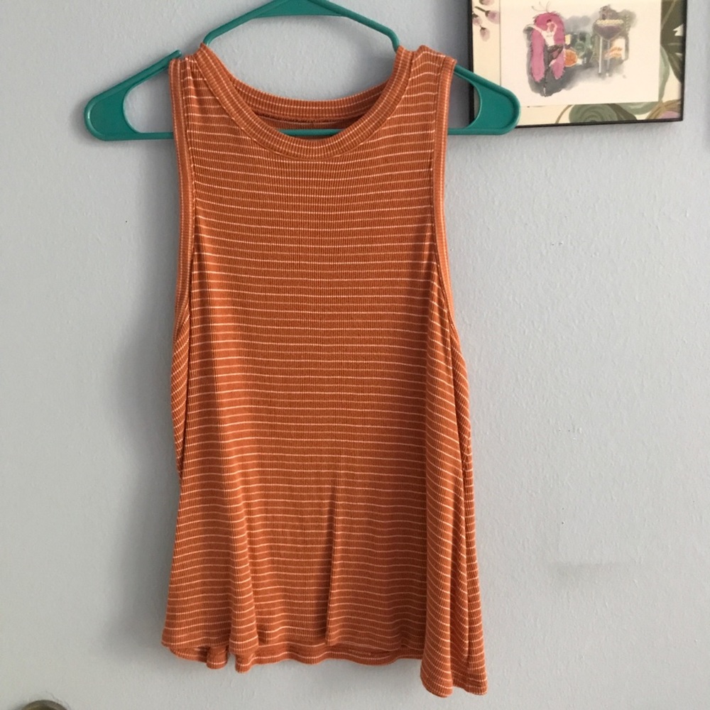 Madewell orange high neck striped tank